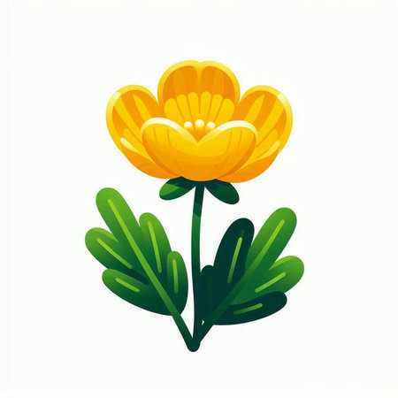 Yellow flower with green leaves isolated on white background. Vector illustration.のイラスト素材