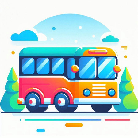 School bus in the flat style. Vector illustration for your design.のイラスト素材
