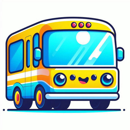 Cartoon school bus isolated on a white background. Vector illustration.のイラスト素材