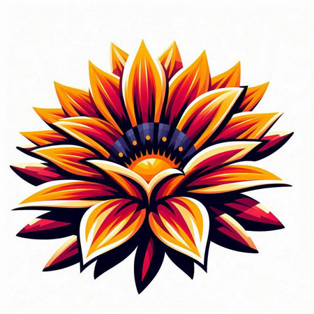 Illustration of a sunflower in orange and red colors on a white backgroundのイラスト素材