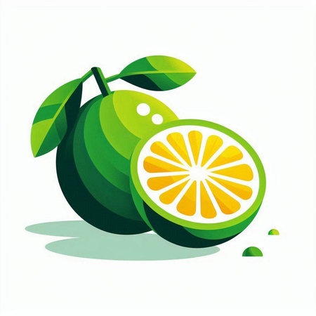 Orange fruit with green leaves isolated on white background. Vector illustration.のイラスト素材