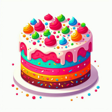 Birthday cake with multicolored sprinkles. Vector illustration.のイラスト素材