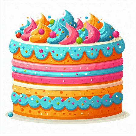 Colorful cake isolated on white background. Vector illustration of birthday cake.のイラスト素材