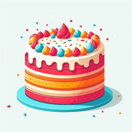 Birthday cake with colorful cream and sprinkles. Vector illustration.のイラスト素材