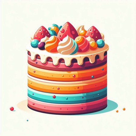 Colorful cake with cream and berries, vector illustration, eps10のイラスト素材