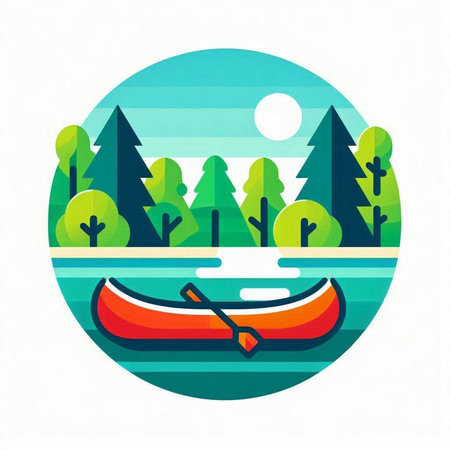 Kayak in the forest. Vector illustration in flat style on white background.のイラスト素材