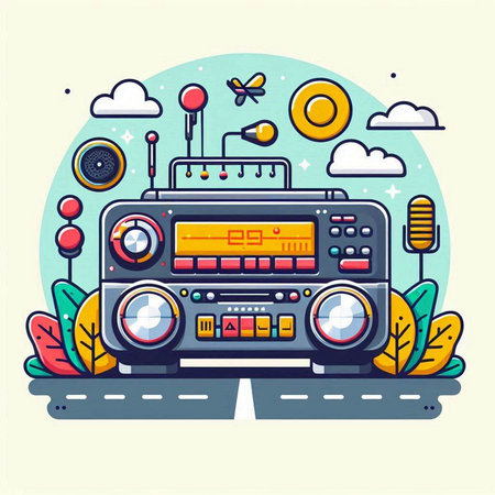 Retro radio vector illustration. Flat style design. Vector illustration.のイラスト素材