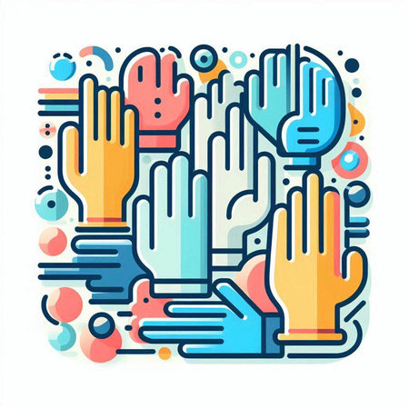 Teamwork hands. Teamwork concept. Vector illustration in flat linear style.のイラスト素材