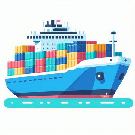Cargo ship in the sea. Freight transportation. Vector illustrationのイラスト素材