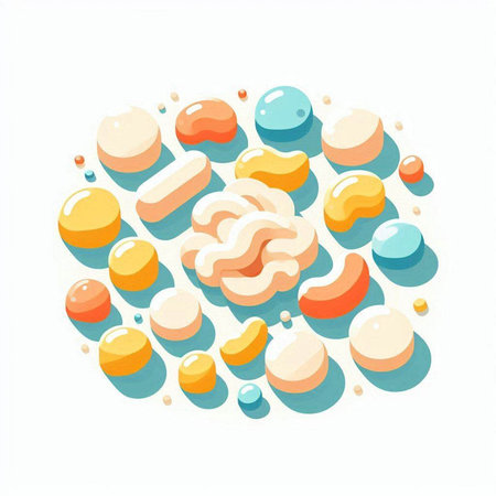 Illustration of a circle of colorful candies on a white backgroundのイラスト素材