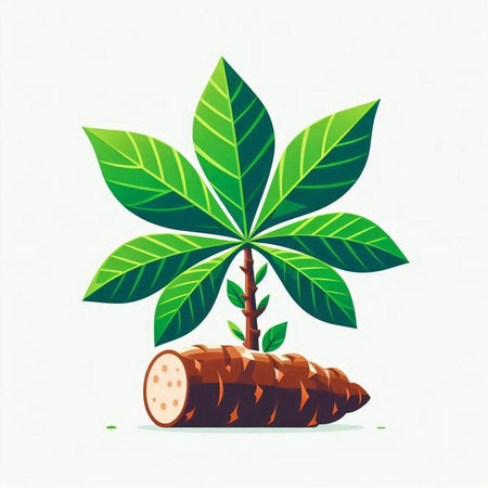 Cassava and leaves on white background. Vector illustration. Eps 10.のイラスト素材