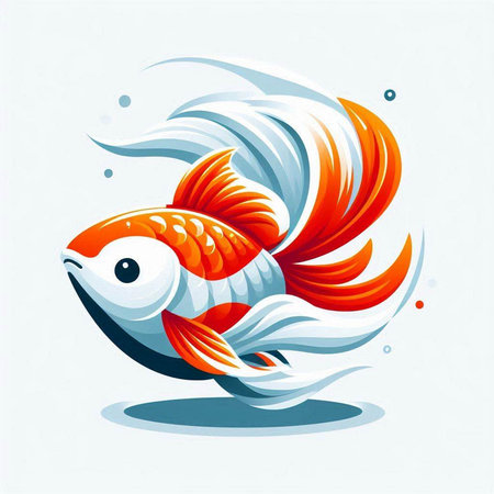 Vector illustration of a goldfish on a white background with waves.のイラスト素材