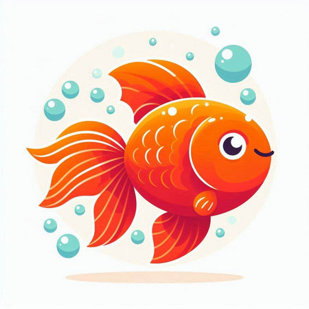 Illustration of a cute goldfish swimming in the sea. Vector illustration.のイラスト素材