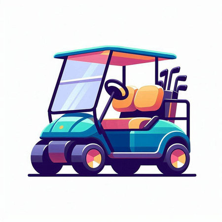Golf cart on a white background. Vector illustration in cartoon style.のイラスト素材