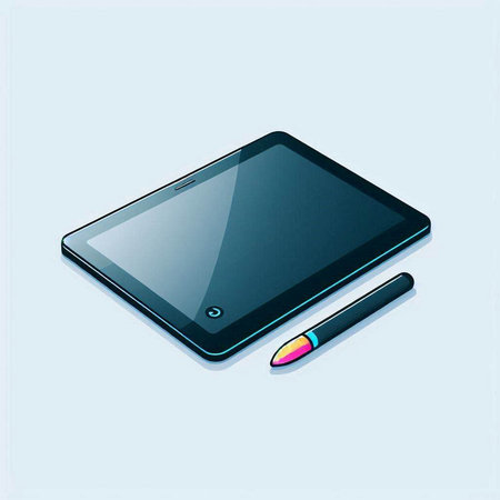 Tablet computer with pen on a blue background. Vector illustration.のイラスト素材