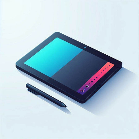 Tablet PC and Pencil on a White Background, Vector Illustrationのイラスト素材