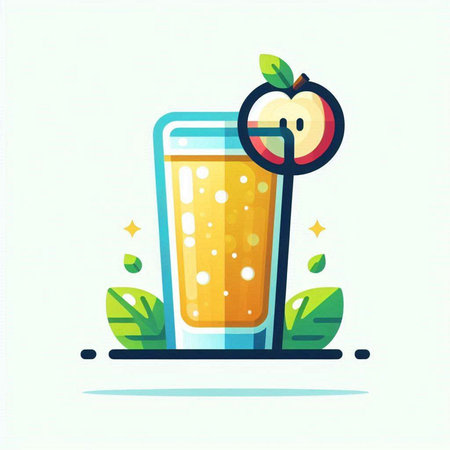 Glass of orange juice with a straw and leaves. Flat style vector illustration.のイラスト素材