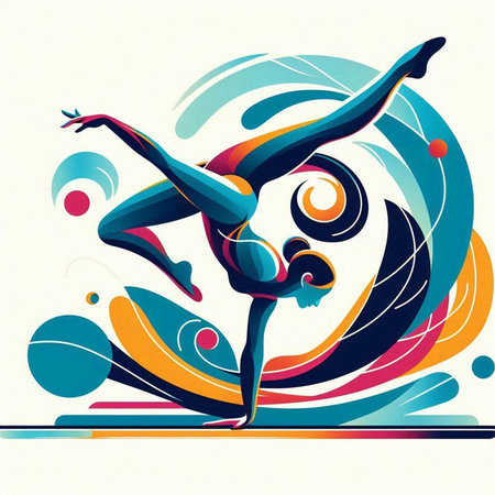 Vector illustration of a girl doing gymnastics in the shape of a wave.のイラスト素材