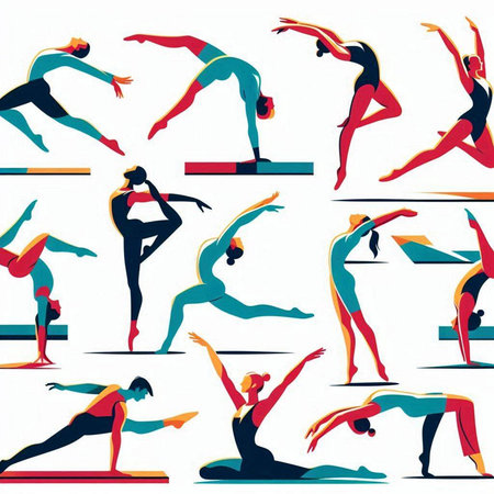Set of yoga poses. Vector illustration in a flat style. Seamless pattern.のイラスト素材