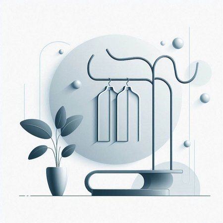 Abstract minimalistic composition with geometric shapes and plants. Vector illustration.のイラスト素材