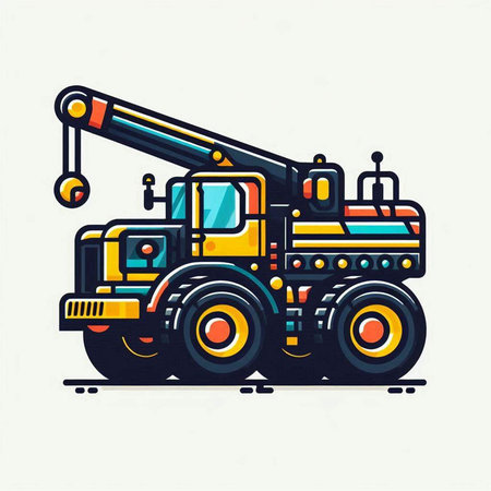 Truck crane icon. Vector illustration. Isolated on white background.のイラスト素材