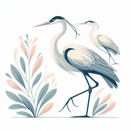 Vector illustration of a heron on a white background. Hand drawingのイラスト素材