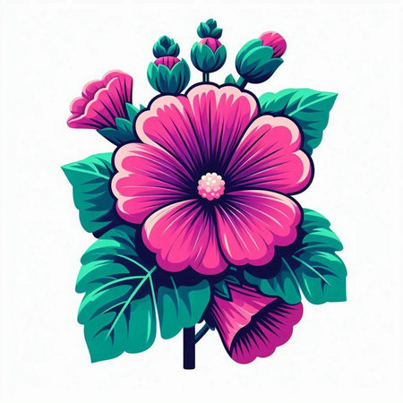 Illustration of pink hibiscus flower on a white backgroundのイラスト素材