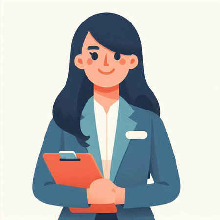 Businesswoman holding a tablet computer in her hands. Vector illustration in cartoon style.のイラスト素材