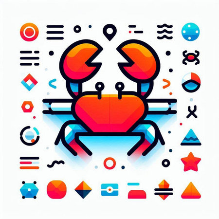 Crab flat line icon. Vector illustration of a crab in a flat style.のイラスト素材