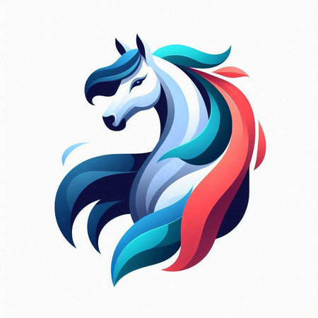 Horse head with long mane and long mane. Colorful vector illustration.のイラスト素材