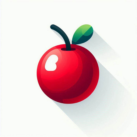 Red apple with long shadow on white background. Vector illustration. Eps 10.のイラスト素材