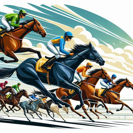 Horse race, jockeys on racecourse, vector illustrationのイラスト素材