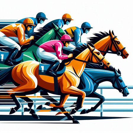 Jockeys on race horses. Vector illustration of jockeys on race horses.のイラスト素材