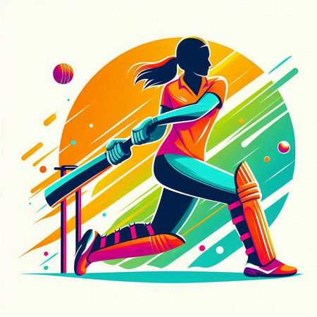 Cricket player hitting the ball with a bat. Vector illustrationのイラスト素材