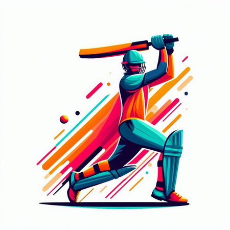 Cricket player with bat and ball in action vector illustration.のイラスト素材