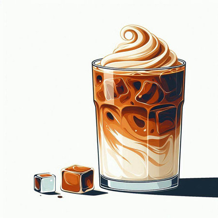 Iced coffee with ice cubes on white background. Vector illustration.のイラスト素材