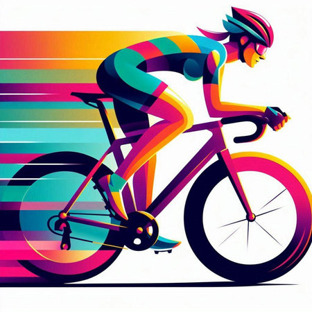 Cyclist rides a bike on colorful background. Vector illustration.のイラスト素材