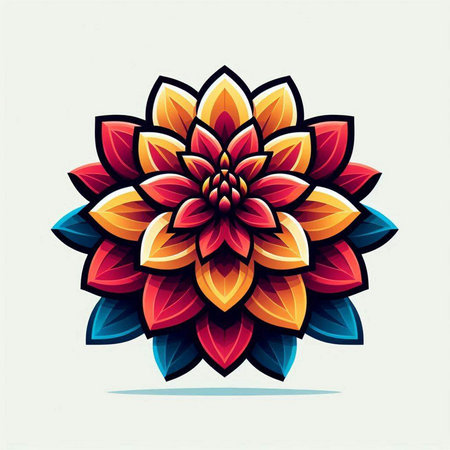 Illustration of colorful dahlia flower in cartoon style on white backgroundのイラスト素材