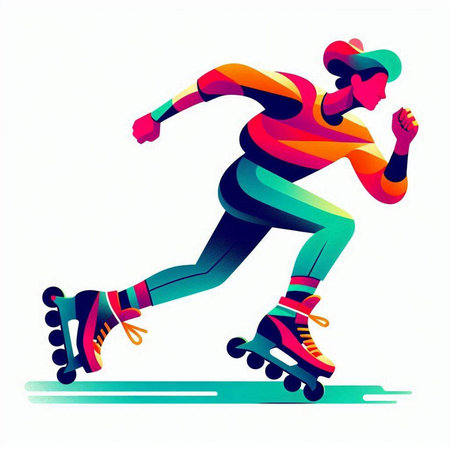 Roller skating. Colorful silhouette of a woman on roller skates.のイラスト素材