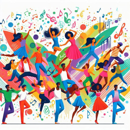 Dancing people. Colorful flat vector illustration. Music festival.のイラスト素材
