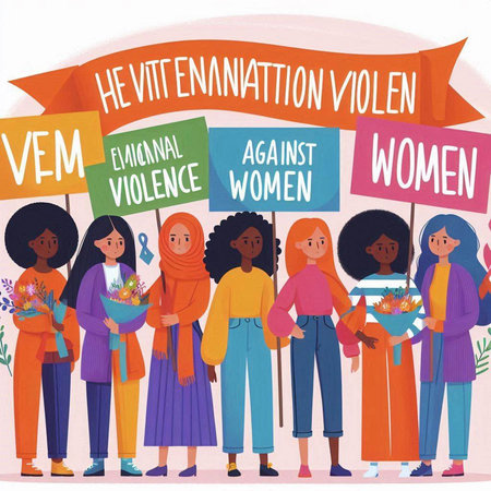 International Women's Day. Group of diverse women holding placards with text. Vector illustration.のイラスト素材