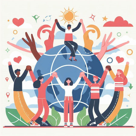 People around the world. Vector illustration in flat style. World friendship day concept.のイラスト素材