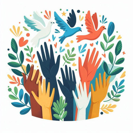 International Day of Peace. Hand drawn vector illustration in cartoon style.のイラスト素材