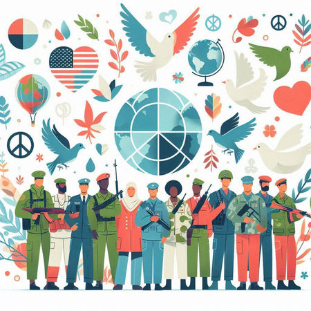 Military men and women in uniform. Flat vector illustration. World War 2.のイラスト素材