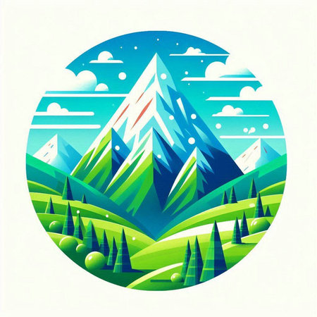 Mountain landscape in the form of a circle. Vector illustration.のイラスト素材