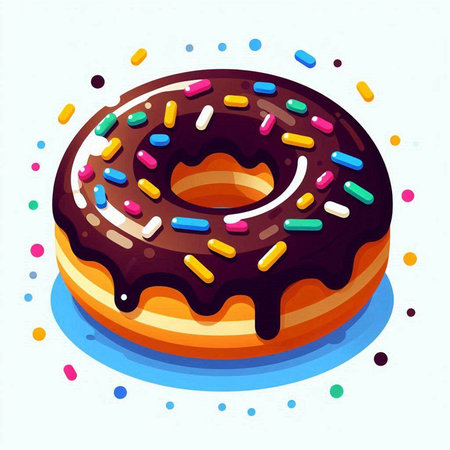 Donut with chocolate glaze and sprinkles. Vector illustration.のイラスト素材