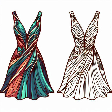 Women's evening dress. Vector illustration. Isolated on white background.のイラスト素材
