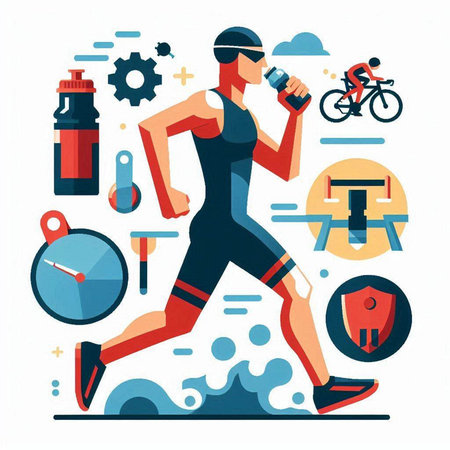 Running man. Fitness and healthy lifestyle. Vector illustration in flat styleのイラスト素材