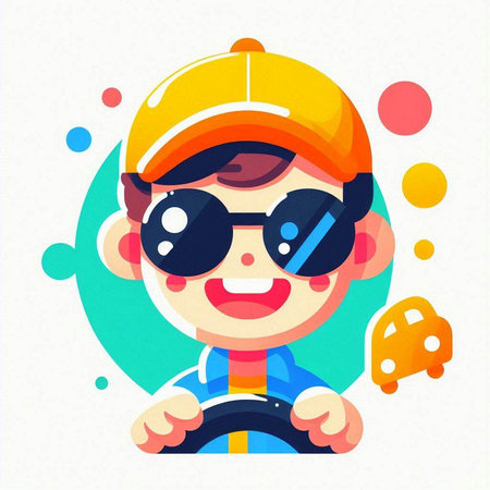 Vector illustration of a boy playing video games with a steering wheel.のイラスト素材