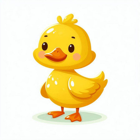 Cute yellow duckling on white background. Cartoon vector illustration.のイラスト素材